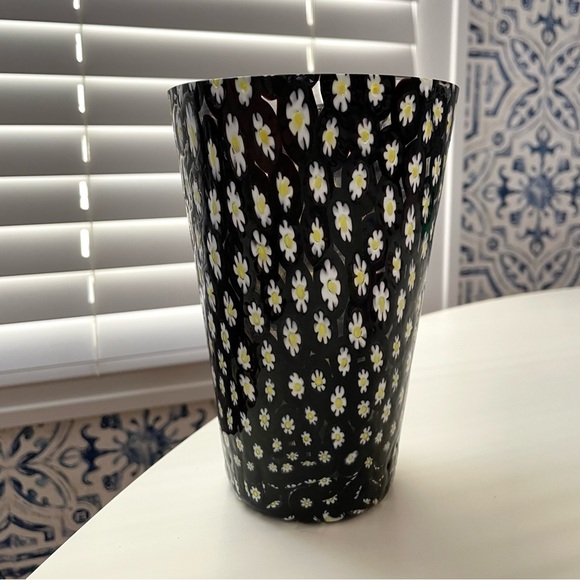Vintage Murano? glass millefiori daisy vase black amethyst 6.25” - Picture 2 of 16